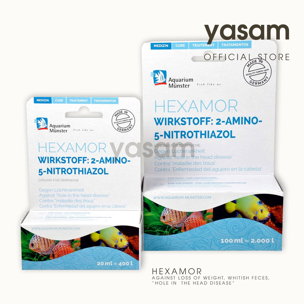 AQUARIUM MUNSTER - HEXAMOR 20mL (treatment of loss in weight, whitish feces, "hole in the head disease")