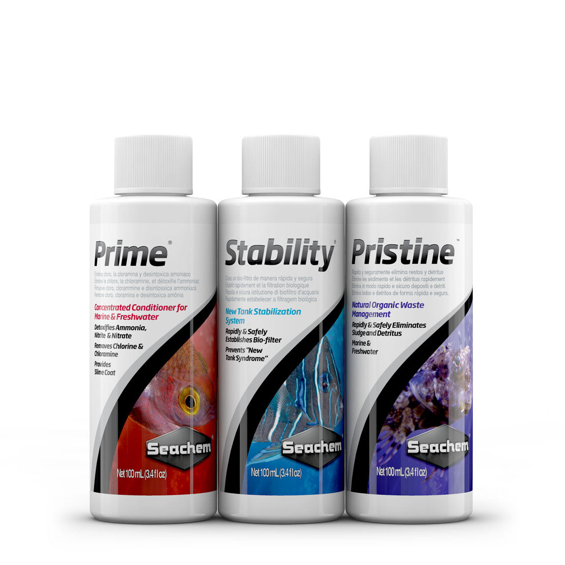 SEACHEM - SURE START PACK Aquarium Conditioner (Try the most popular 3 bottles of Prime, Stability, Pristine)