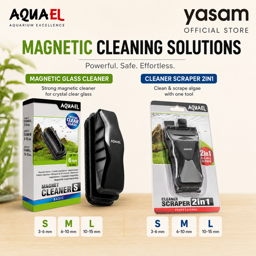 AQUAEL - Magnetic Glass Cleaner S/M/L (6mm/10mm/15mm) and Cleaner Scraper 2in1 (S/M/L)