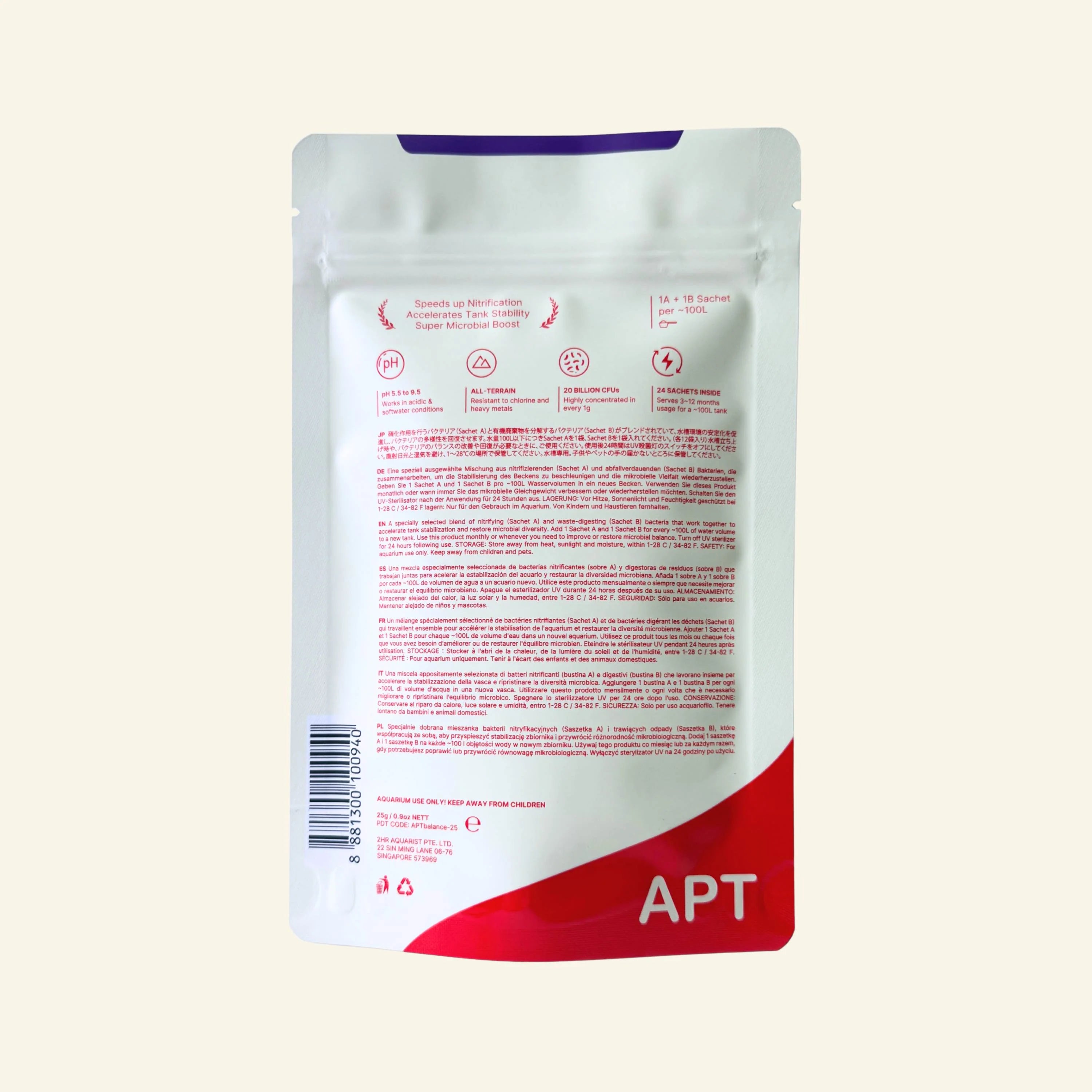 APT - Balance Beneficial Bacteria for Aquarium in Sachets of Monthly Dose