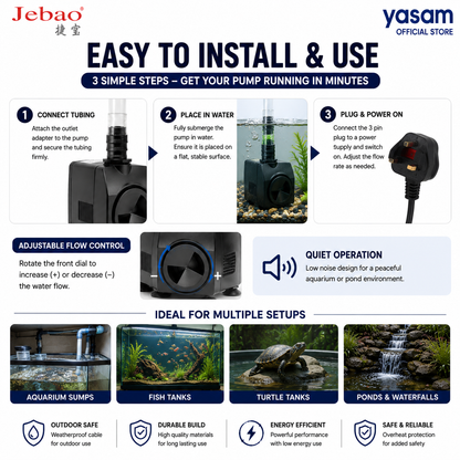 JEBAO - 3 Pin Plug Outdoors Water Pump Aquarium (2m Weather Proof Cable) - 650-1,500(L/Hr)