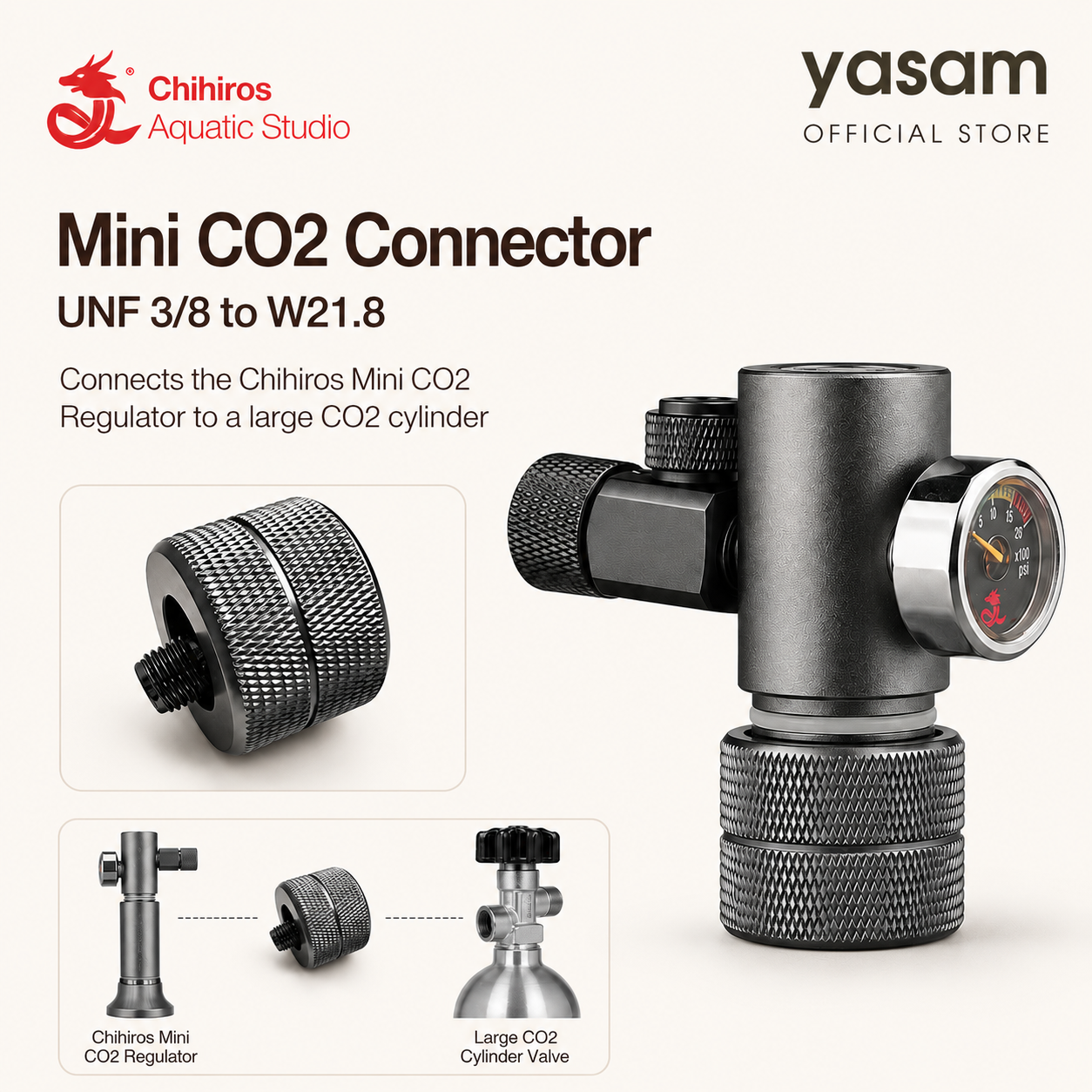 CHIHIROS - Mini CO2 Regulator Connector UNF to UK W21.8 (Connector to large ISTA CO2 Cylinder)