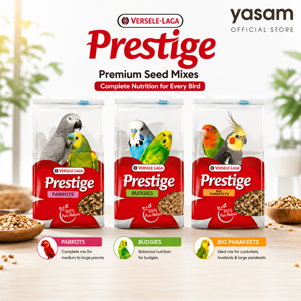VERSELE LAGA - Prestige Bird Food 1kg Parrot Budgie Big Parakeet Seed Mix
