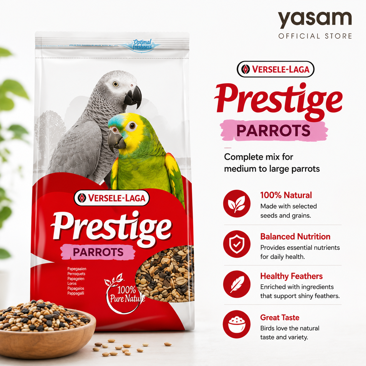 VERSELE LAGA - Prestige Bird Food 1kg Parrot Budgie Big Parakeet Seed Mix