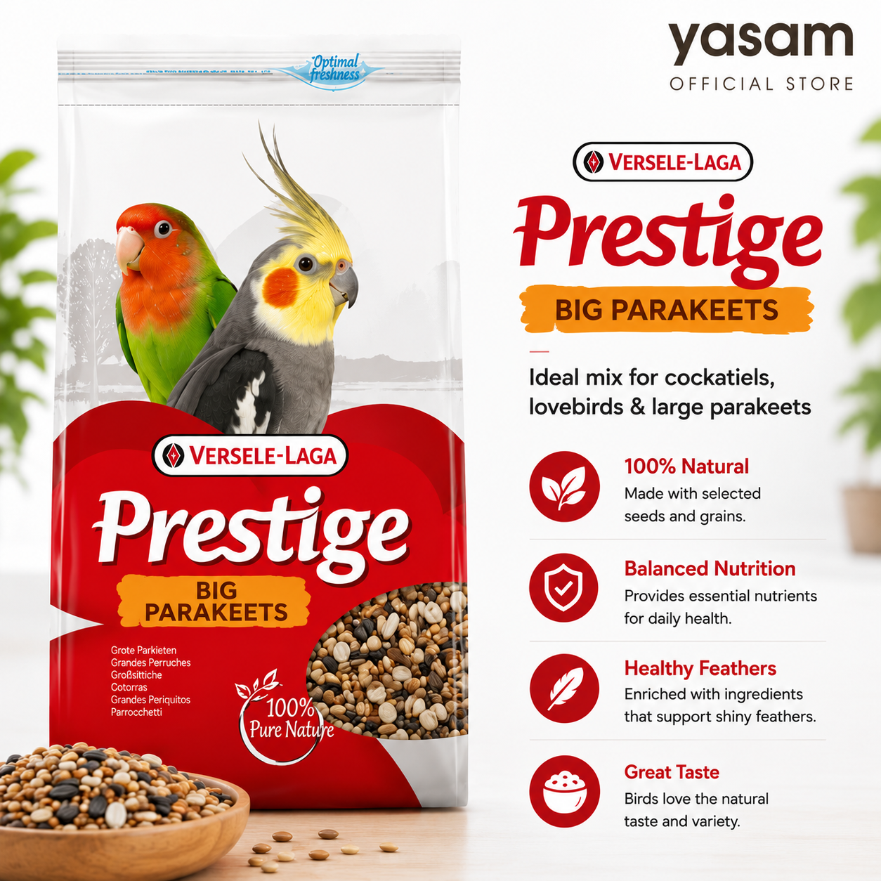 VERSELE LAGA - Prestige Bird Food 1kg Parrot Budgie Big Parakeet Seed Mix