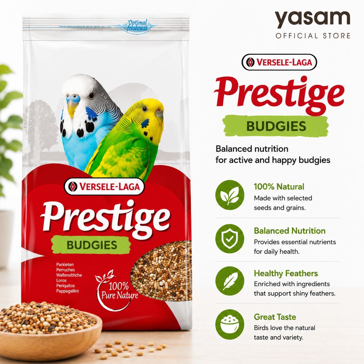 VERSELE LAGA - Prestige Bird Food 1kg Parrot Budgie Big Parakeet Seed Mix