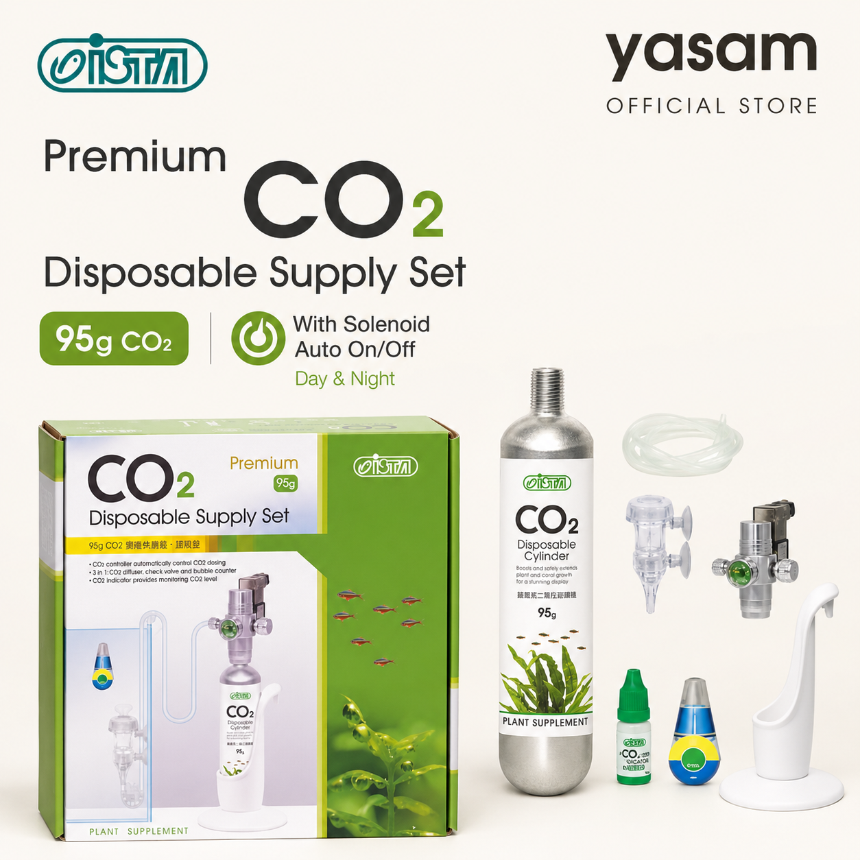 ISTA- Premium CO2 Disposable Supply Set with solenoid Auto on/off during daytime for Aquascape