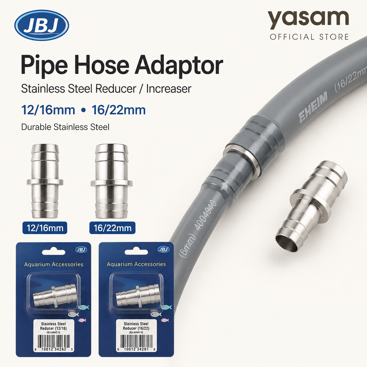 JBJ - Pipe Hose Adaptor Durable Stainless Steel Reducer Increaser 12/16mm 16/22mm