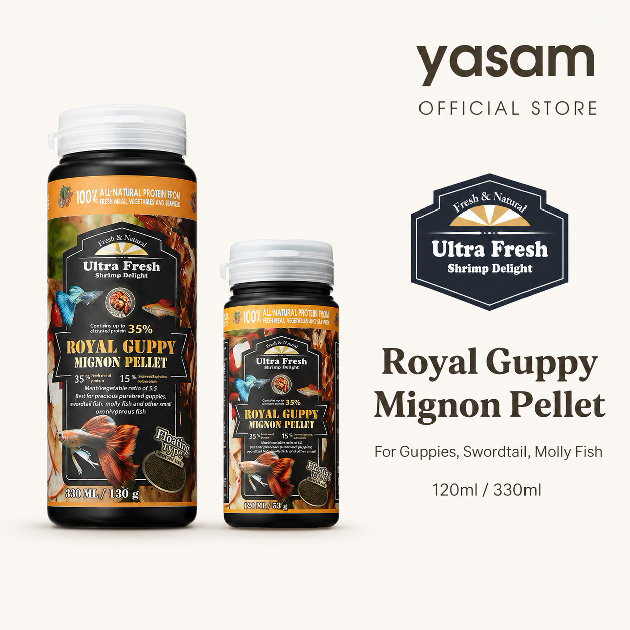 AZOO -  Royal Guppy Mignon Pellet For Guppies, Swordtail, Molly Fish 120ml 53g/ 330ml 130g