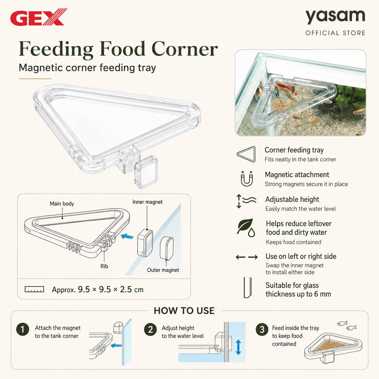 GEX - Feeding Food Corner Magnetic Aquarium Feeding Station