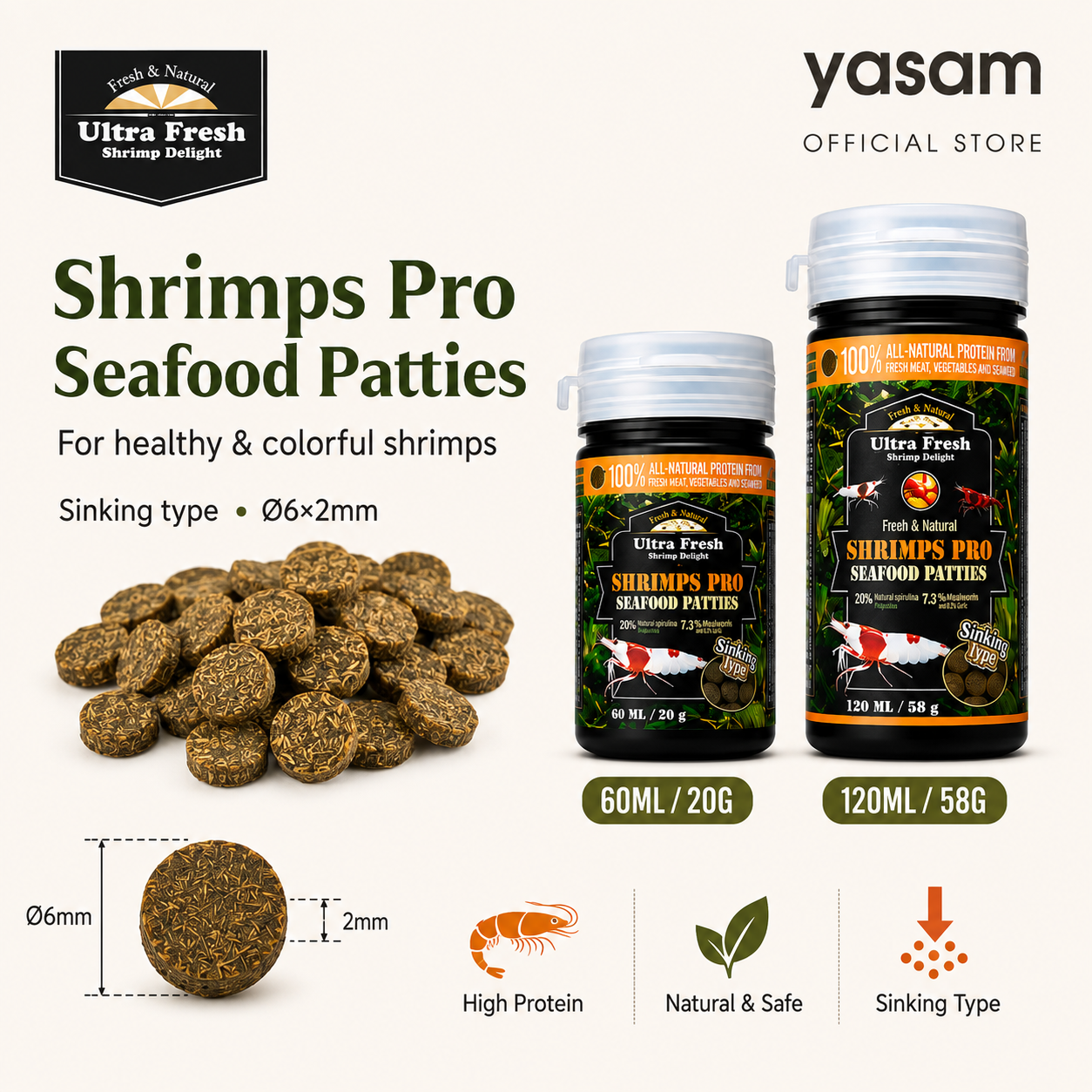 AZOO - Ultra Fresh Shrimp Pro Seafood Patties Shrimp Food Crystal Caridina Neocaridina Feed