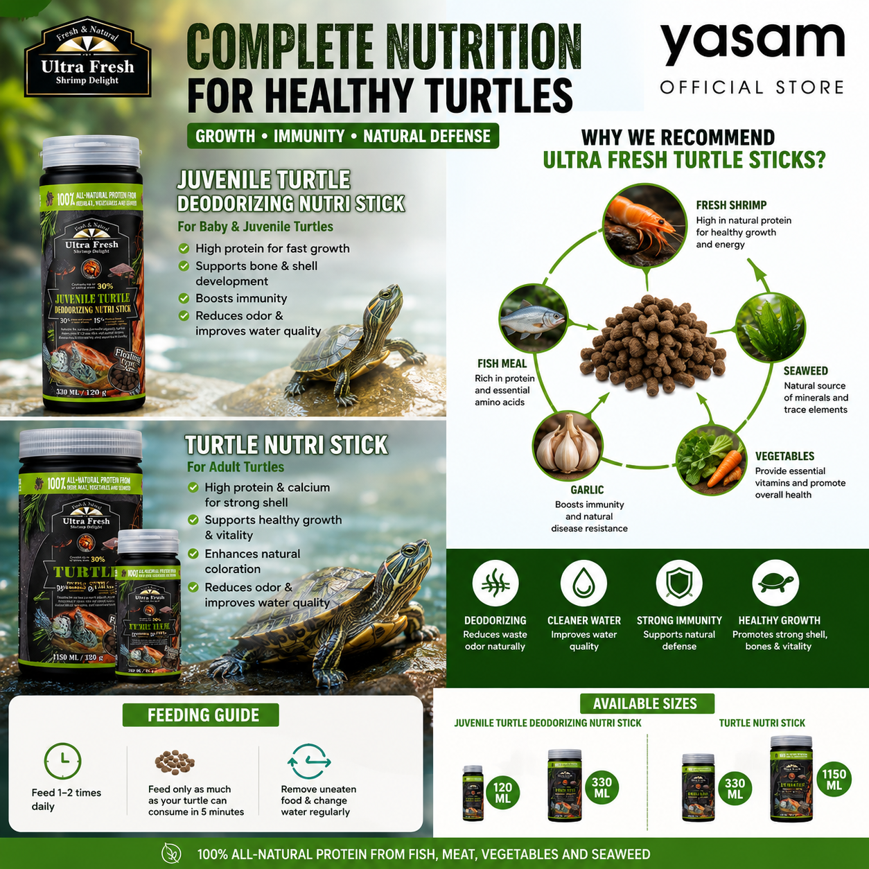 AZOO Ultra Fresh - Juvenile Turtle Stick | Growth Formula Food for Baby Turtles High Protein Calcium