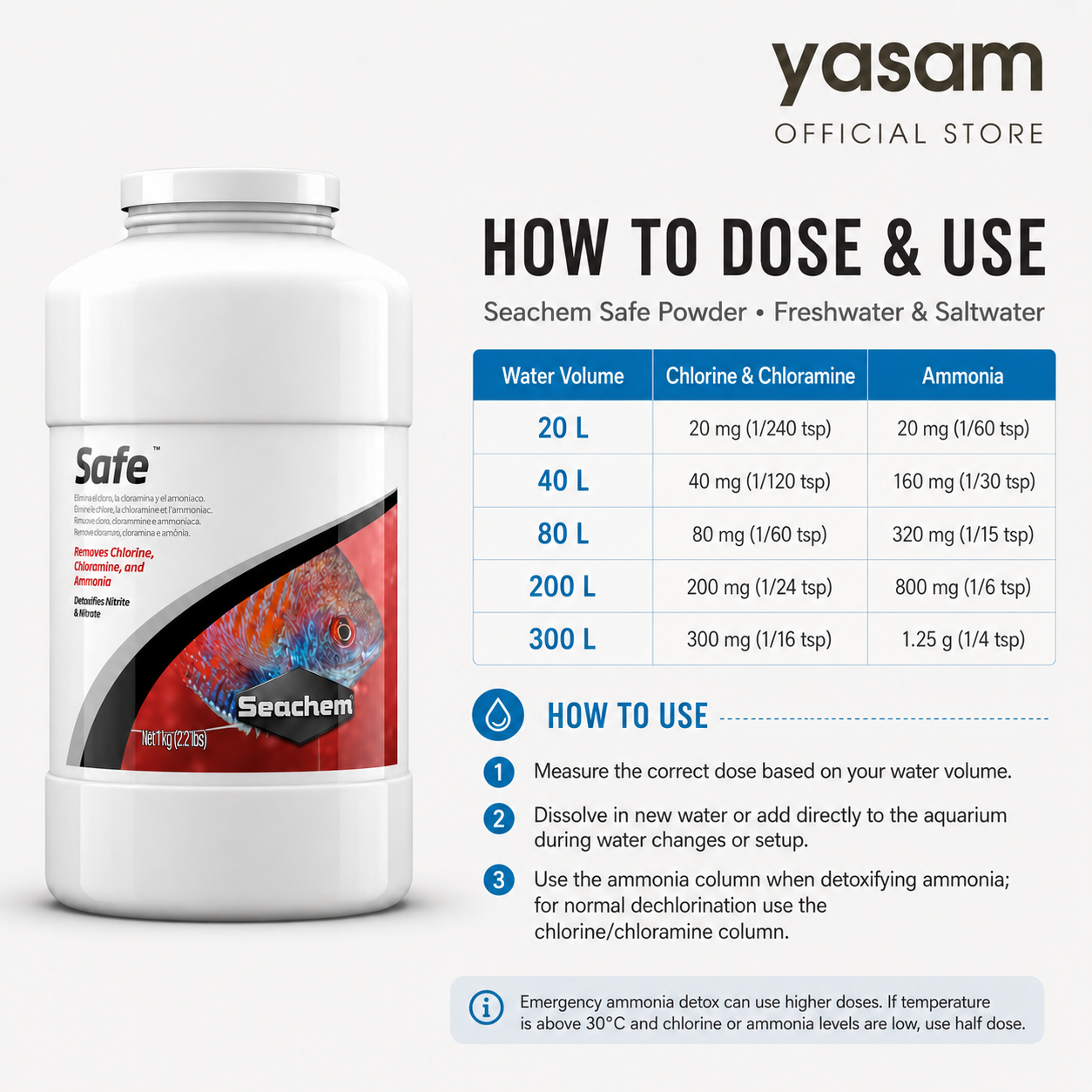 SEACHEM - SAFE Anti Chlorine for freshwater and saltwater Powder 1KG