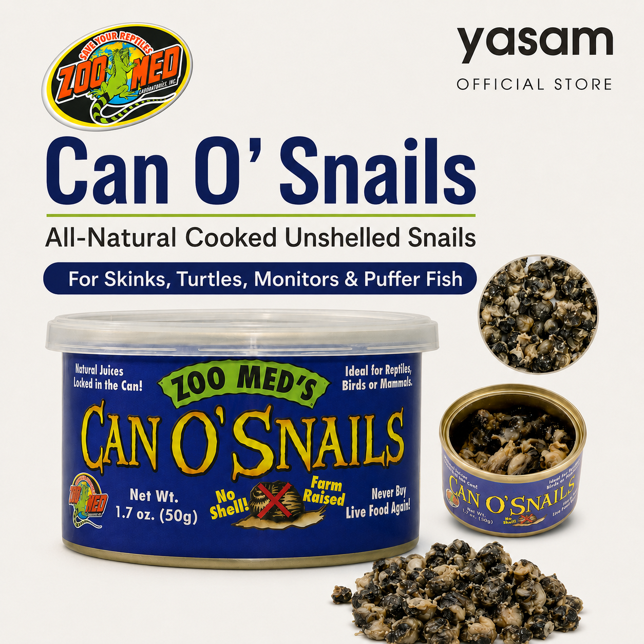 ZOO MED - Can O’ Snails All-Natural Cooked Unshelled Snails for Skinks, Turtles, Monitors & Puffer Fish