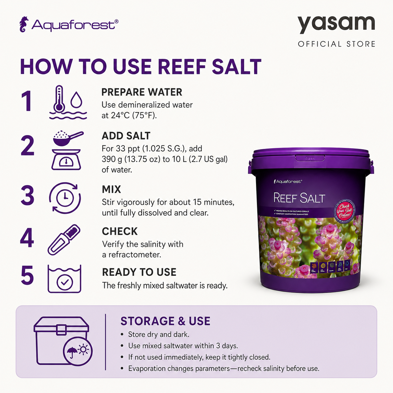 AQUAFOREST - Reef Salt Marine Salt Mix with Calcium Magnesium Trace Elements For Cultured Corals