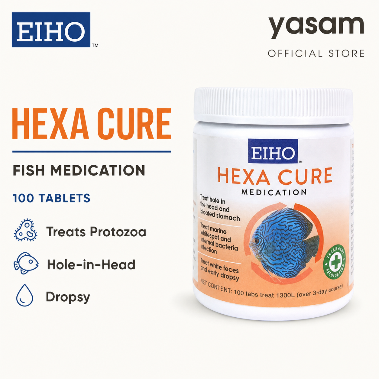 EIHO - HEXA CURE Treats Protozoa, Hole in Head, Dropsy (100 tabs)