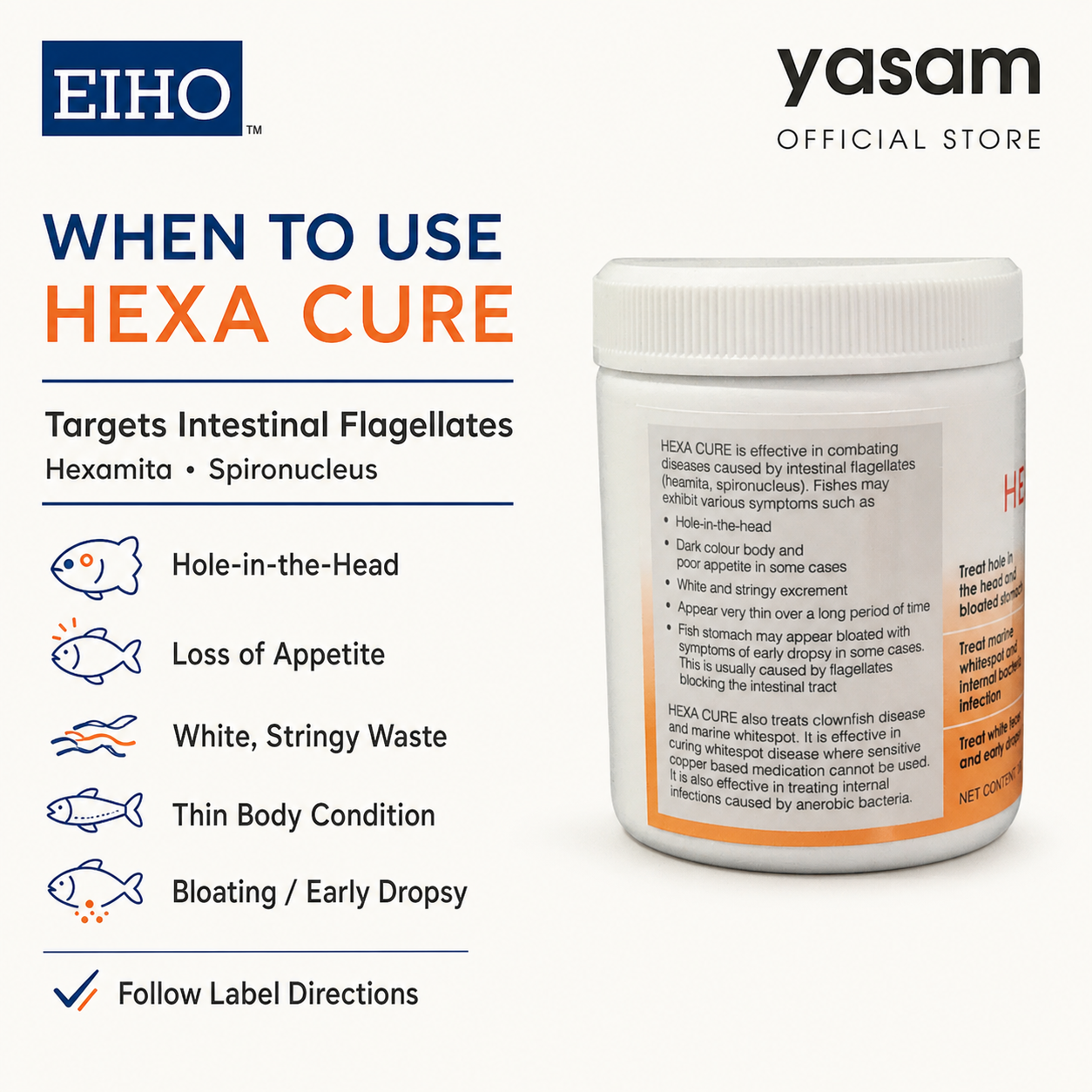 EIHO - HEXA CURE Treats Protozoa, Hole in Head, Dropsy (100 tabs)