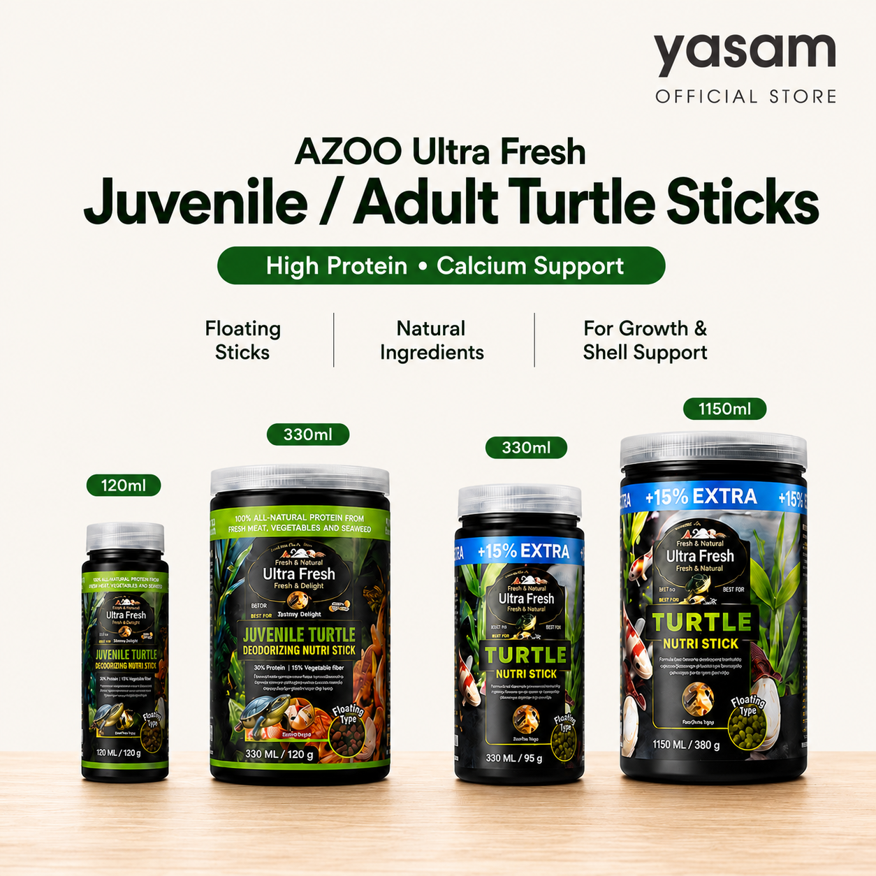 AZOO Ultra Fresh - Juvenile Turtle Stick | Growth Formula Food for Baby Turtles High Protein Calcium