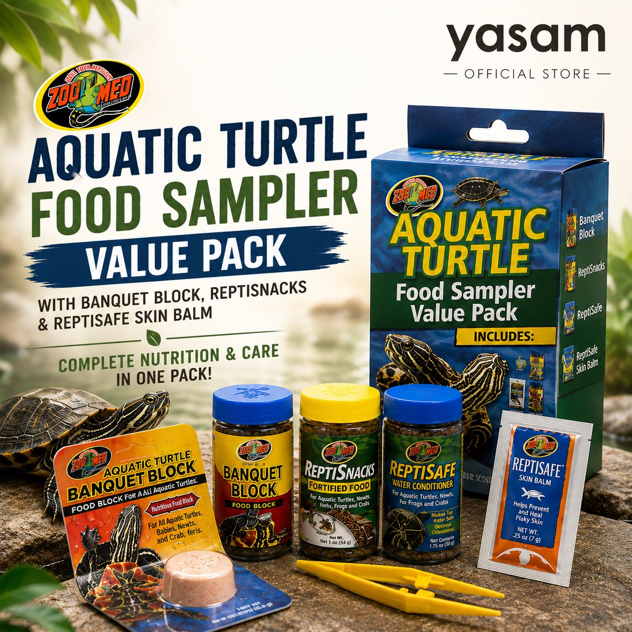 ZOO MED - Food Sampler for Aquatic Turtles with 6 items inside