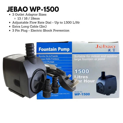JEBAO - 3 Pin Plug Outdoors Water Pump Aquarium (2m Weather Proof Cable) - 650-1,500(L/Hr)