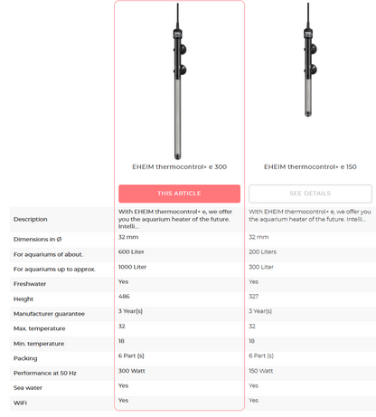 EHEIM - Aquarium Heater Smart thermocontrol +e 150, +e300