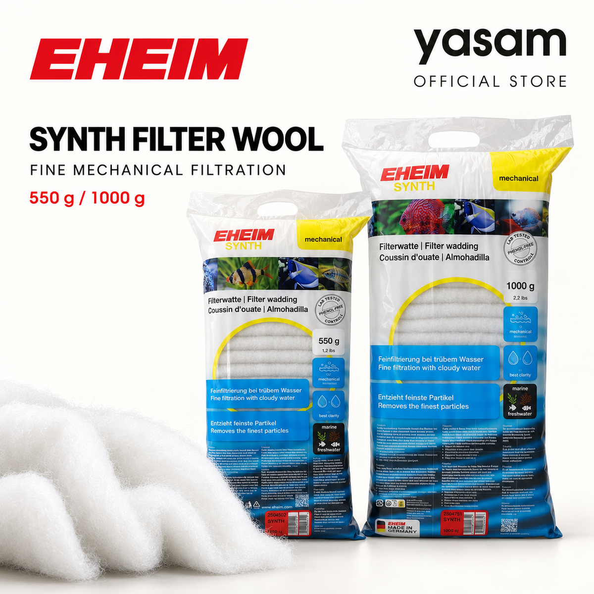 EHEIM SYNTH Fine Filter Wadding Wool Aquarium Mechanical Filter Media 550g 1000g