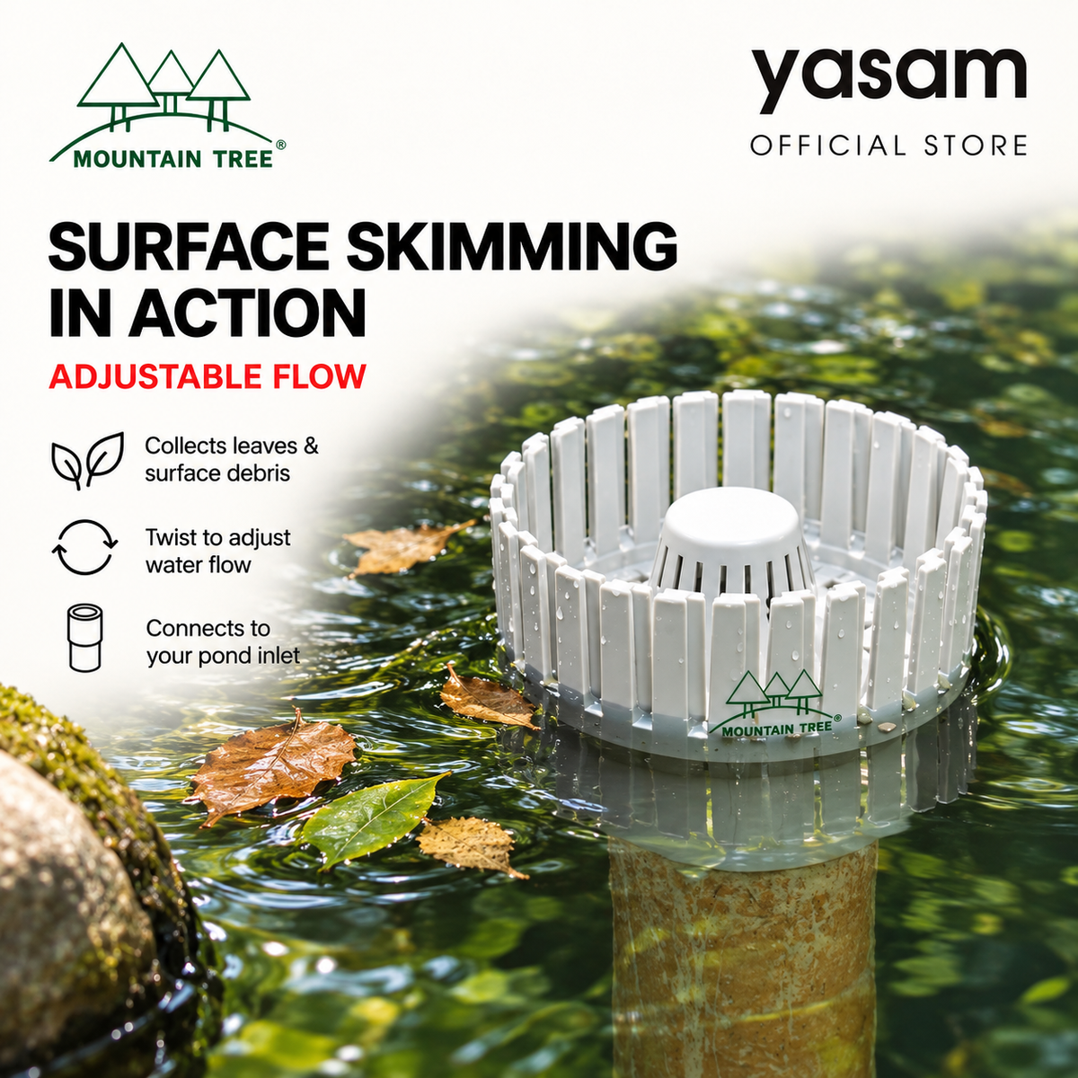 Mountain Tree Pond Surface Skimmer Pool Connector Floating Debris Collector Koi Pond MTF603 110mm