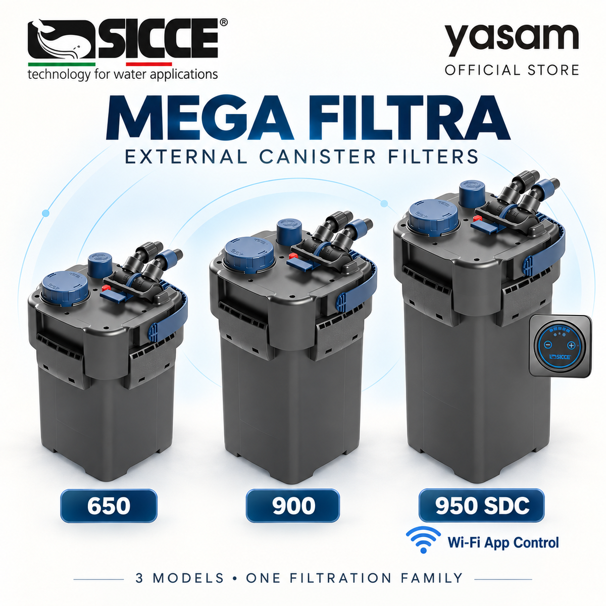 SICCE MEGA FILTRA External Canister Filter 650 900 950 SDC for Aquarium Wi-Fi App (Fresh & Marine)