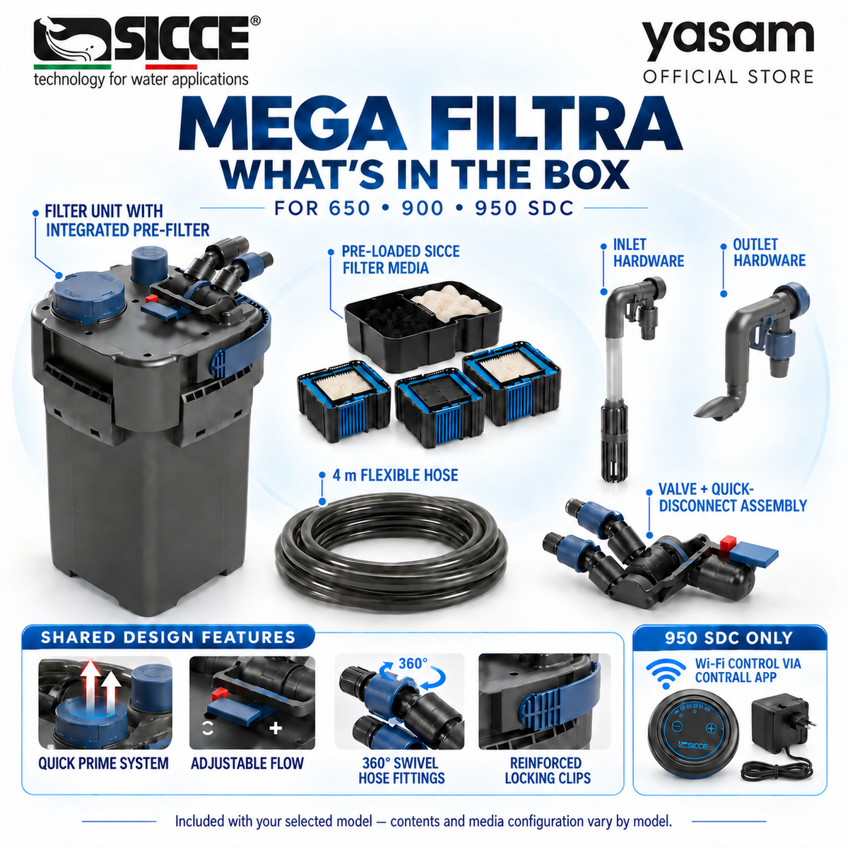 SICCE MEGA FILTRA External Canister Filter 650 900 950 SDC for Aquarium Wi-Fi App (Fresh & Marine)