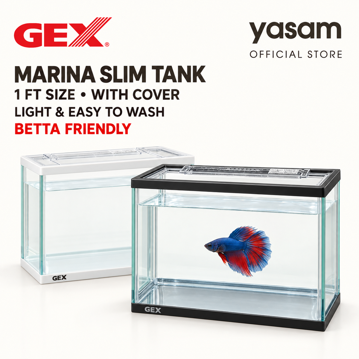 GEX - Marina Slim S White Tank good for Giant Betta, Wild Betta (Light and Easy to Wash) 1 Feet Tank