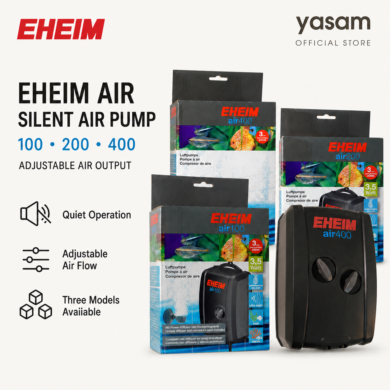 EHEIM - Air 100 200 400 Silent Aquarium Air Pump Adjustable Oxygen Pump Fish Tank