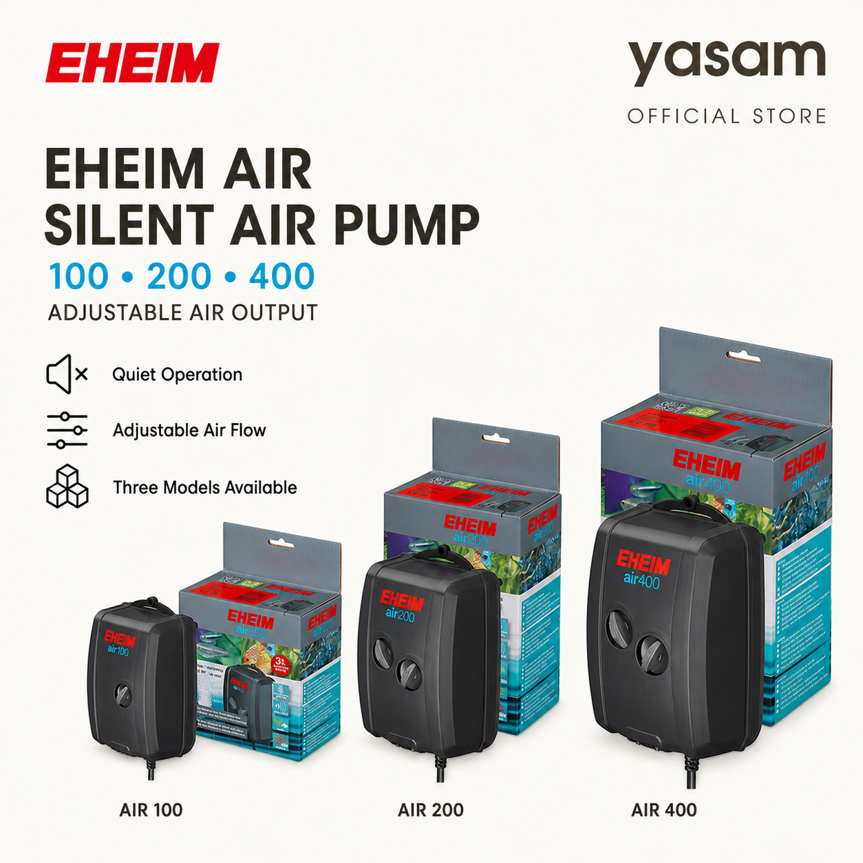 EHEIM - Air 100 200 400 Silent Aquarium Air Pump Adjustable Oxygen Pump Fish Tank