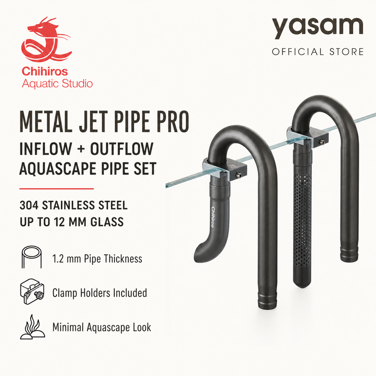 CHIHIROS - Metal Inflow Outflow Pro Metal Jet Pipe Pro for Aquascape