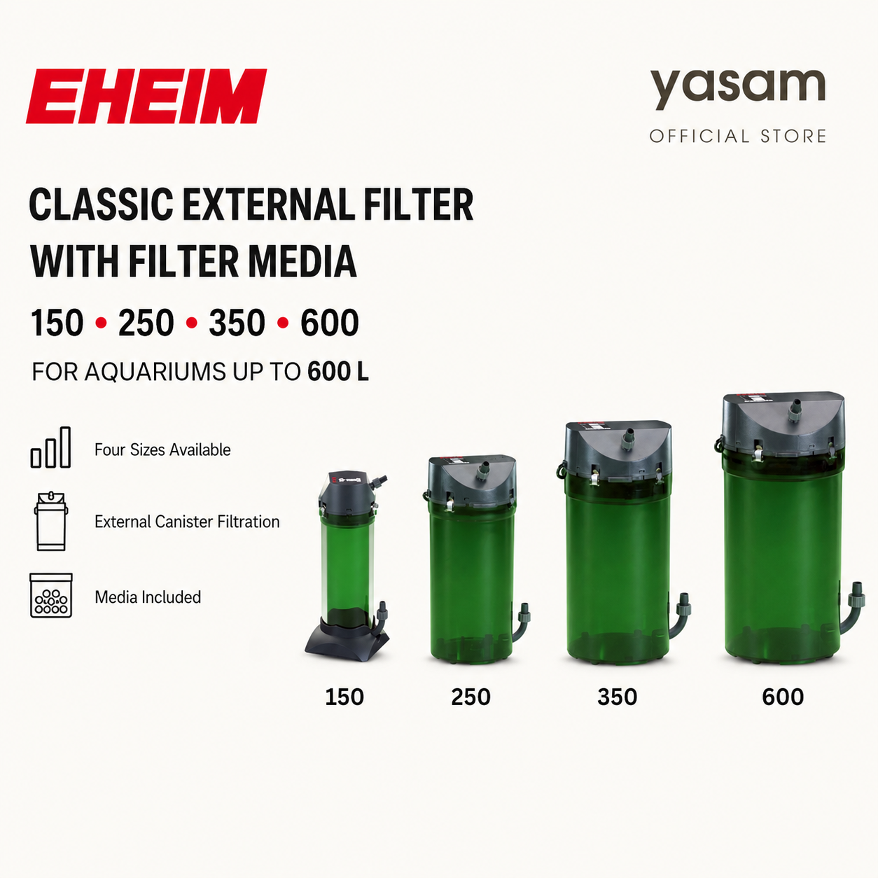 EHEIM - classic external filter comes with media classic 150, 250, 350, 600 for tanks up to 600L