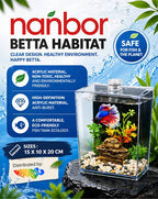 YASAM - NANBOR NB-150 Stylish Betta Fish Tank with Lamp & Cover | Clear Acrylic 15x10x20cm NB-150