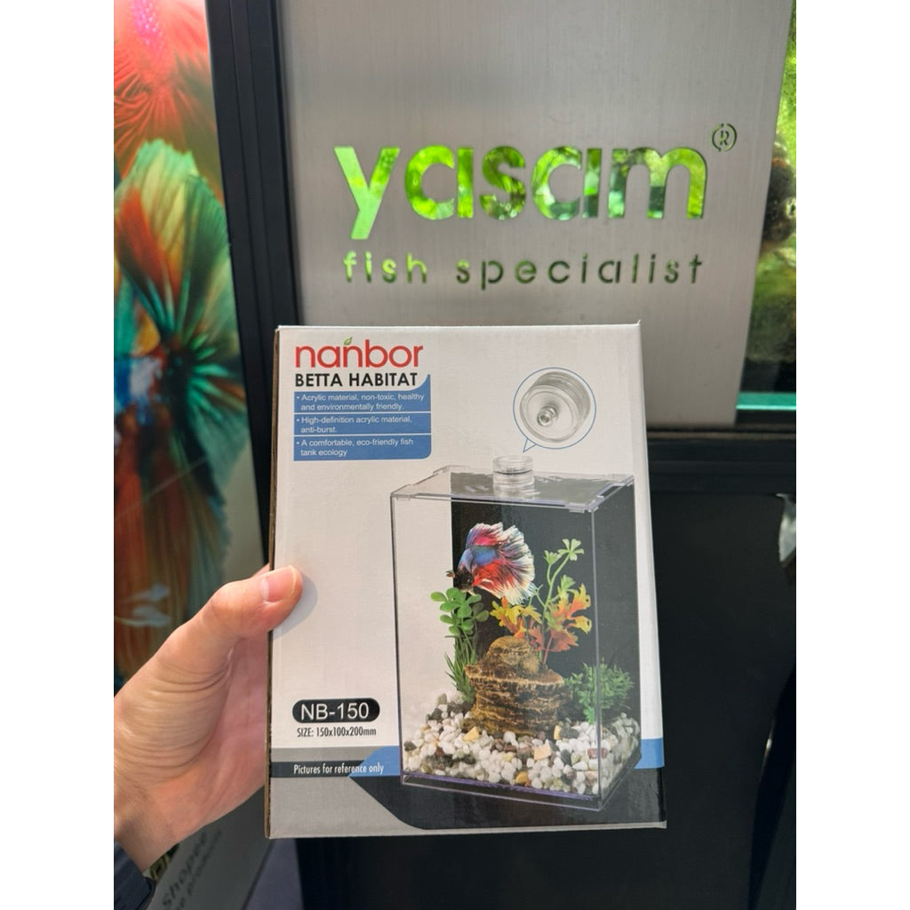 YASAM - NANBOR NB-150 Stylish Betta Fish Tank with Lamp & Cover | Clear Acrylic 15x10x20cm NB-150