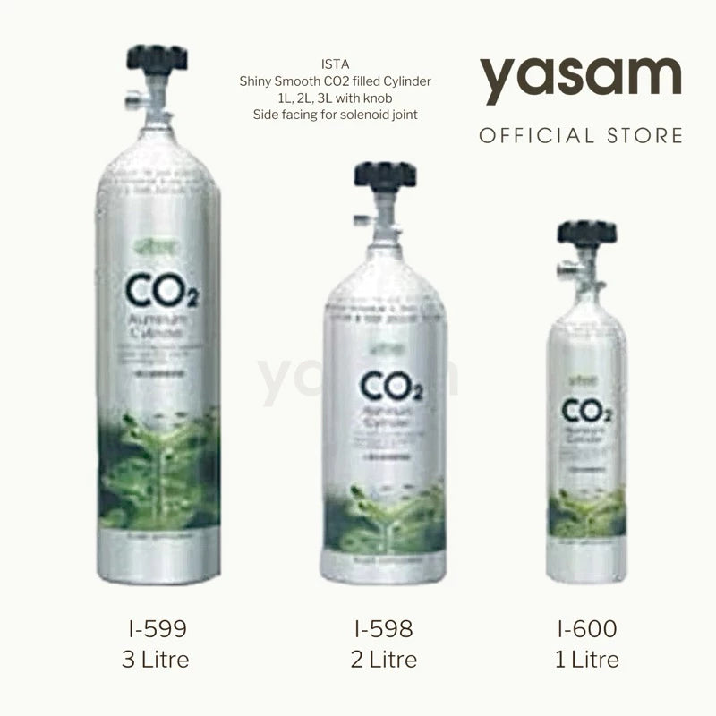 ISTA- Shiny Smooth CO2 filled Cylinder 1L, 2L, 3L with knob and side facing for solenoid joint