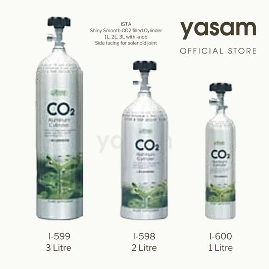 ISTA- Shiny Smooth CO2 filled Cylinder 1L, 2L, 3L with knob and side facing for solenoid joint