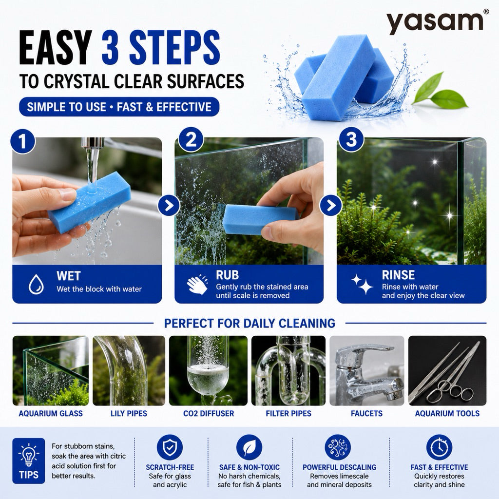 YASAM - Aquarium Glass Water Stain Remover Block Hard Water Algae Cleaner Fish Tank Scrubber